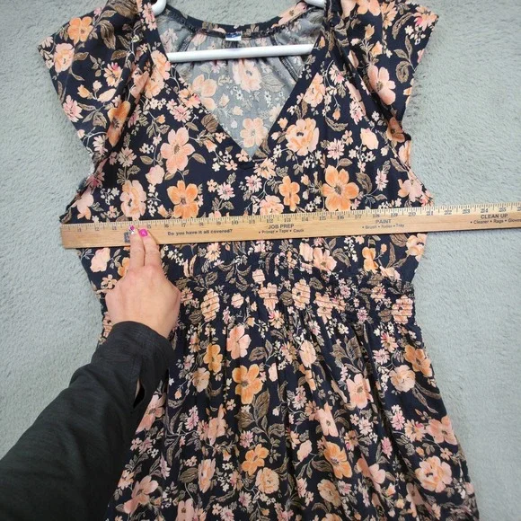 Old Navy Dress Womens XL Blue Tiered Floral Cottagecore Smocked Waist Midi Flowy - Picture 4 of 16